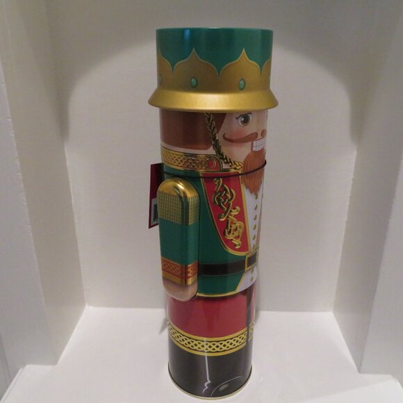 Christmas Green Nutcracker Tin Can Silver Crane Co Keepsake Gift Empty Container - Picture 5 of 14
